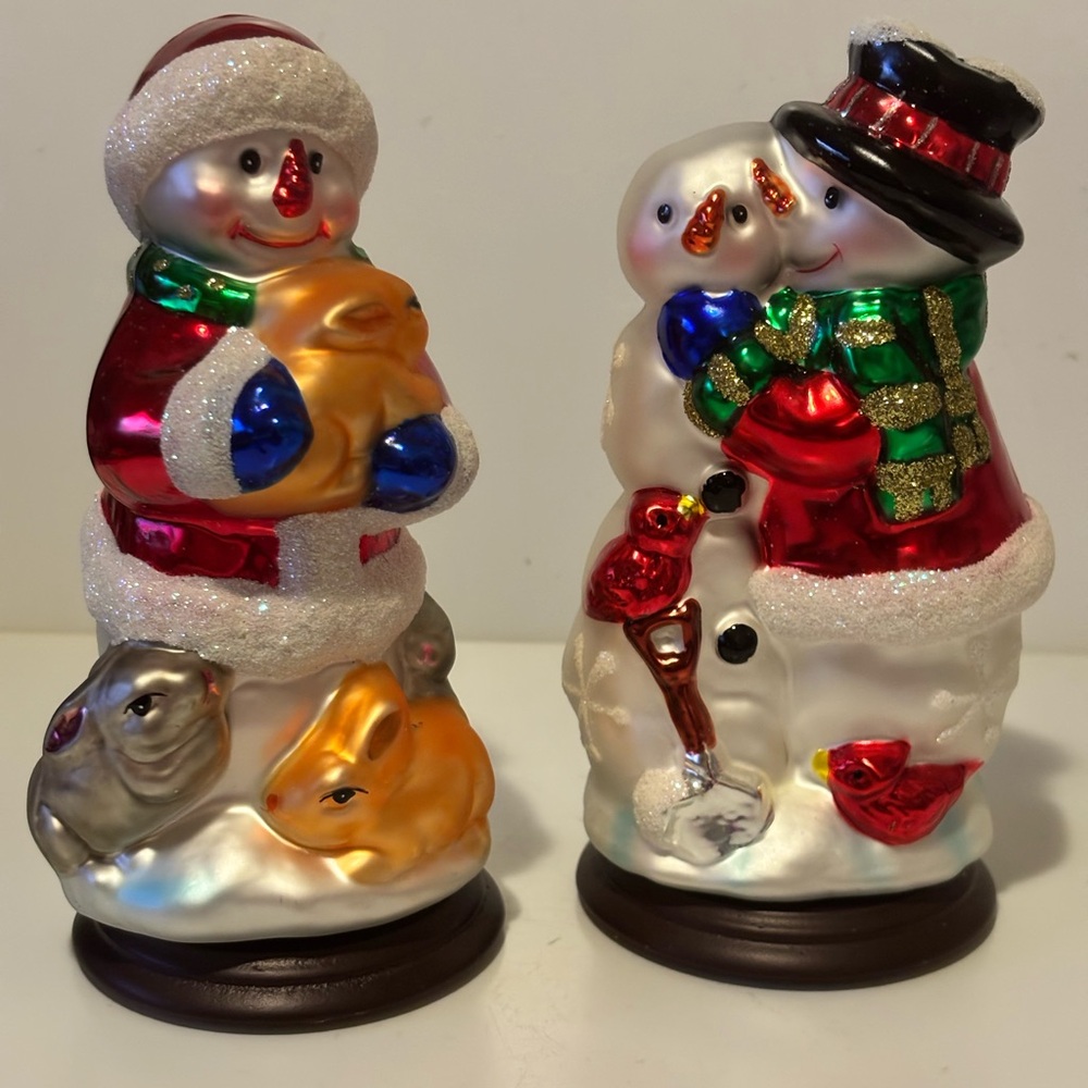Festive Glass Snowman Figurines Set by Thomas Pacconi.